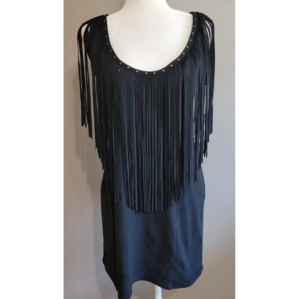 NWT Idyllwind Black Suede Fringe Mini Dress